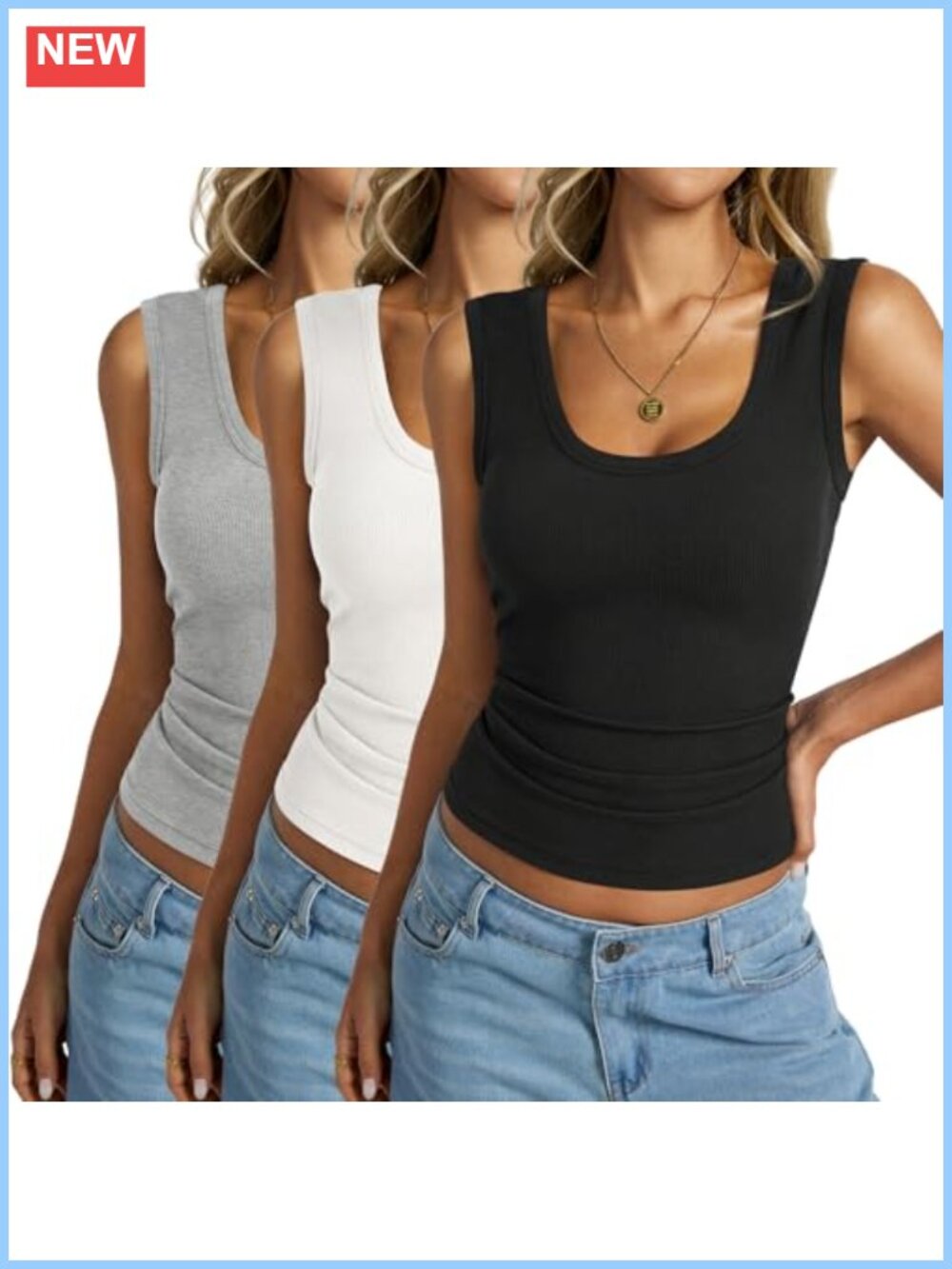 Cotton Scoop Neck Fitted Tank Top Sleeveless Ribbed Basic Shirt Women